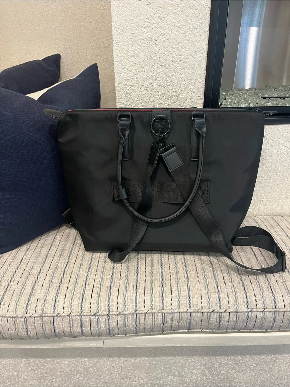 Joan & David Black Tote Bag with Red Zipper Accent NWOT